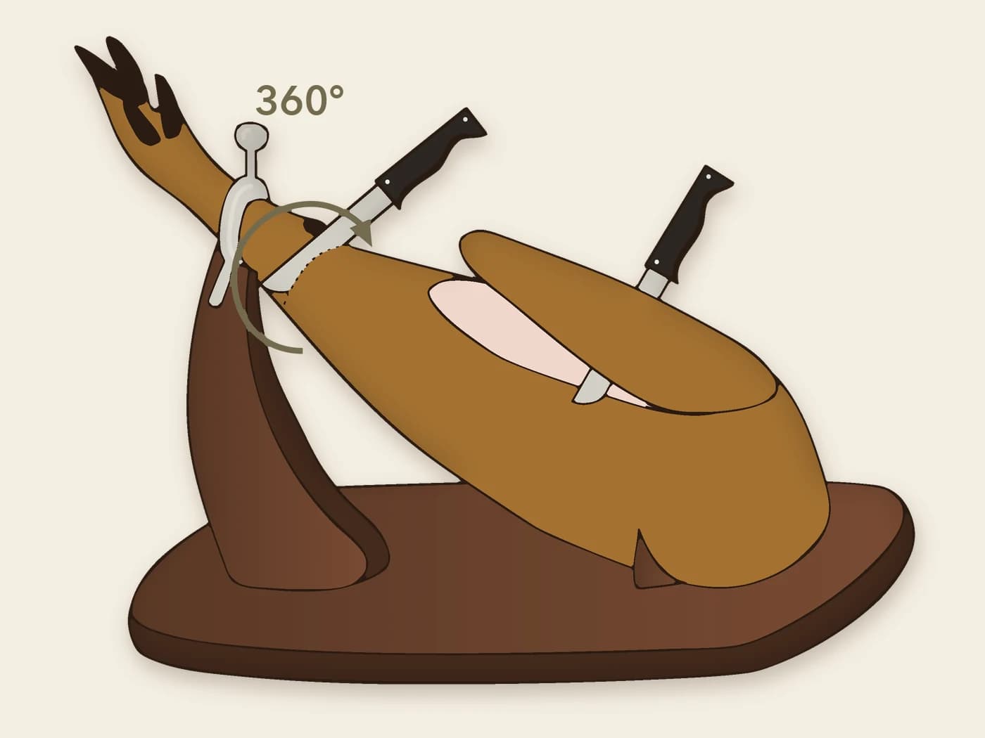 Step 1: cutting around the shank and skinning the cushion with the skinning knife